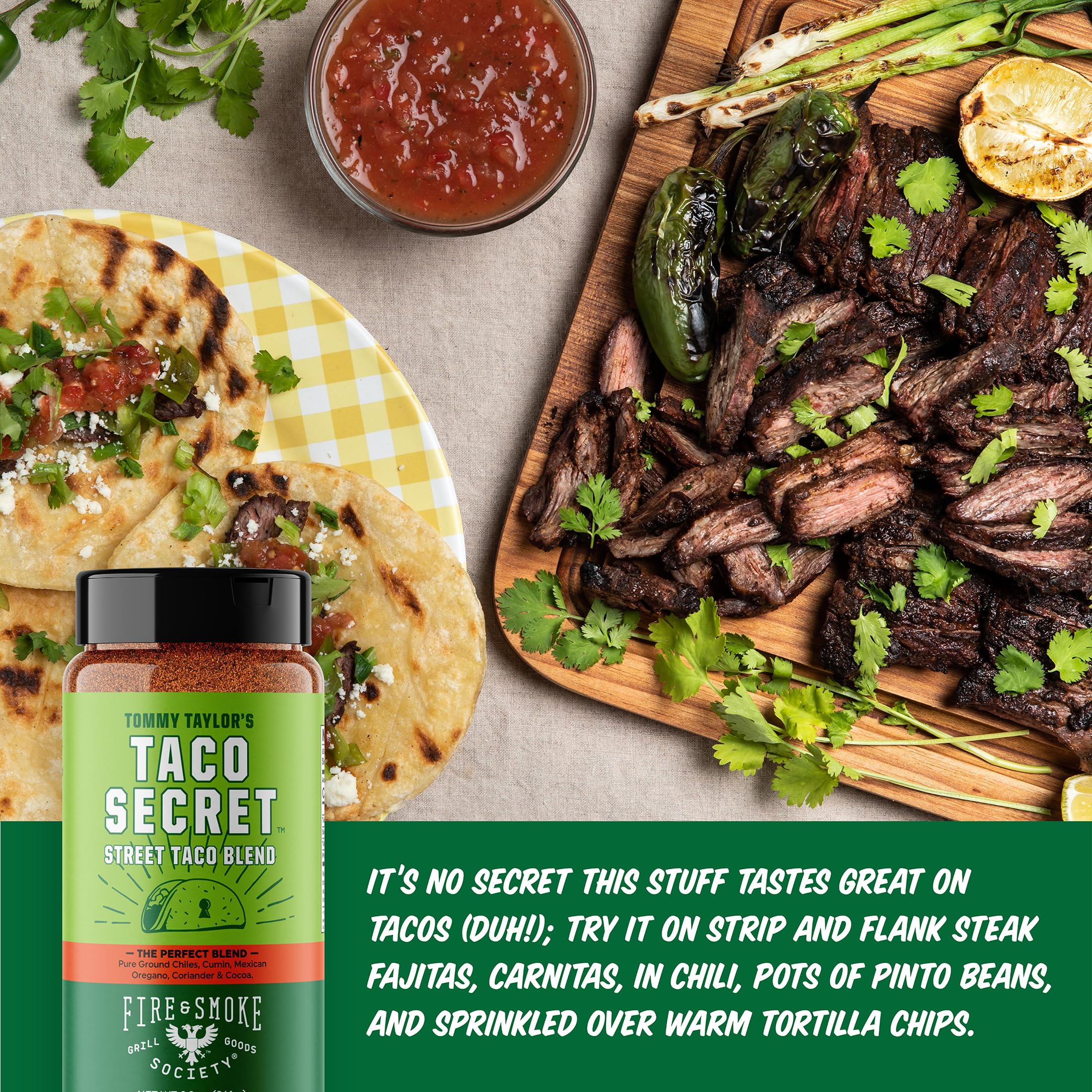 Close-up of ingredients highlighting ground chiles, cumin, oregano, and cocoa used in the blend.