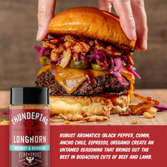 Fire and Smoke Society Thundering Longhorn beef rub jar boosts savory notes on steaks.