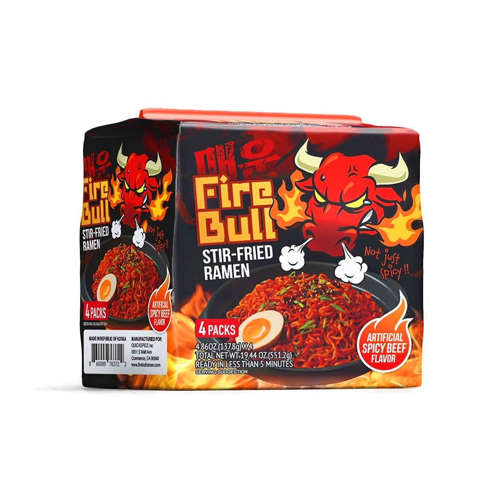 Fire Bull Ramen stir-fry sizzle with vibrant sauce in a pan