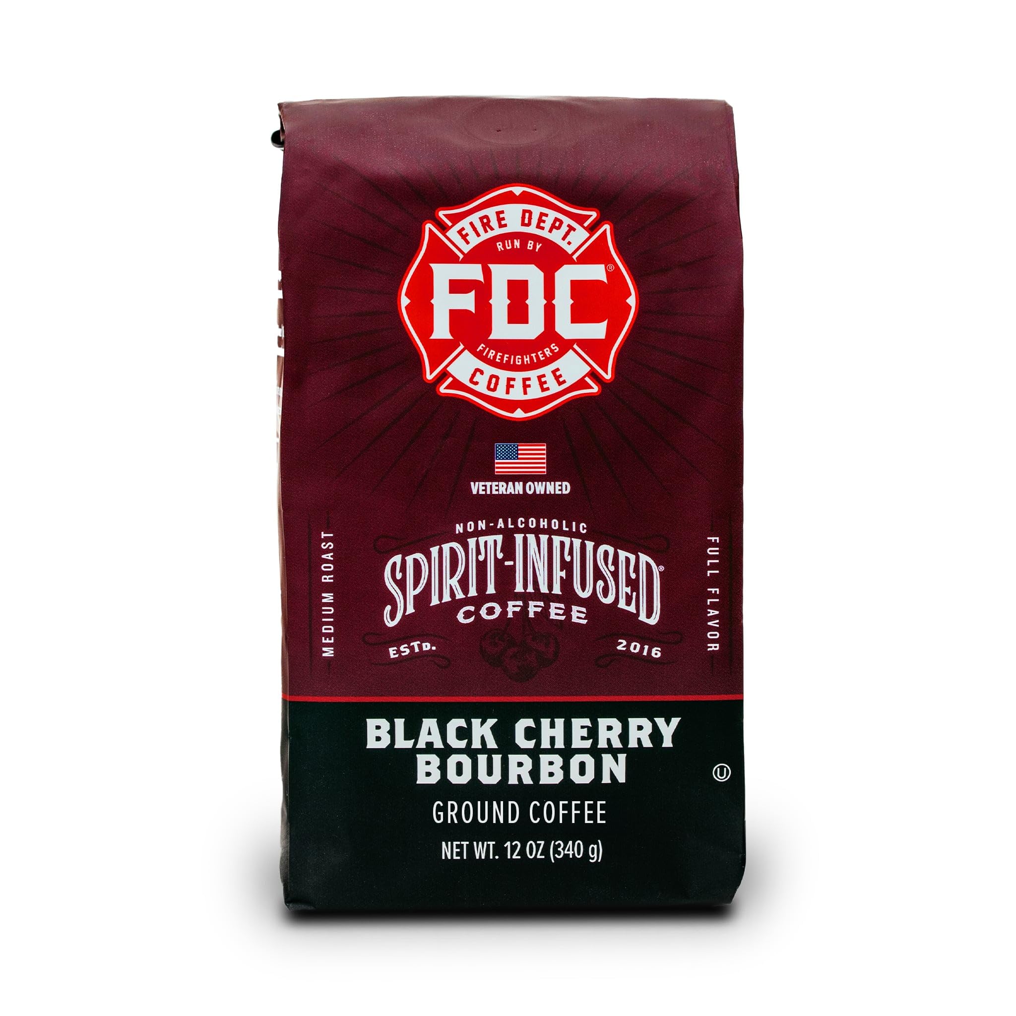 Fire Department Coffee Black Cherry Bourbon ground for a non alcoholic bold cup