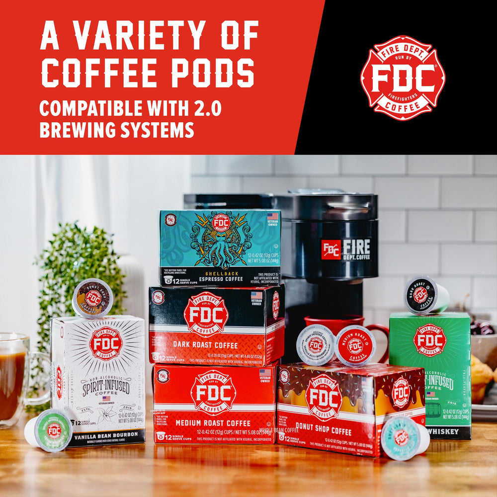 Fire Department Coffee brand logo highlighting veteran-owned status