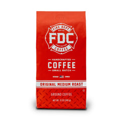 Fire Department Coffee Original Medium Roast ground bag showing balanced flavor for everyday brewing.