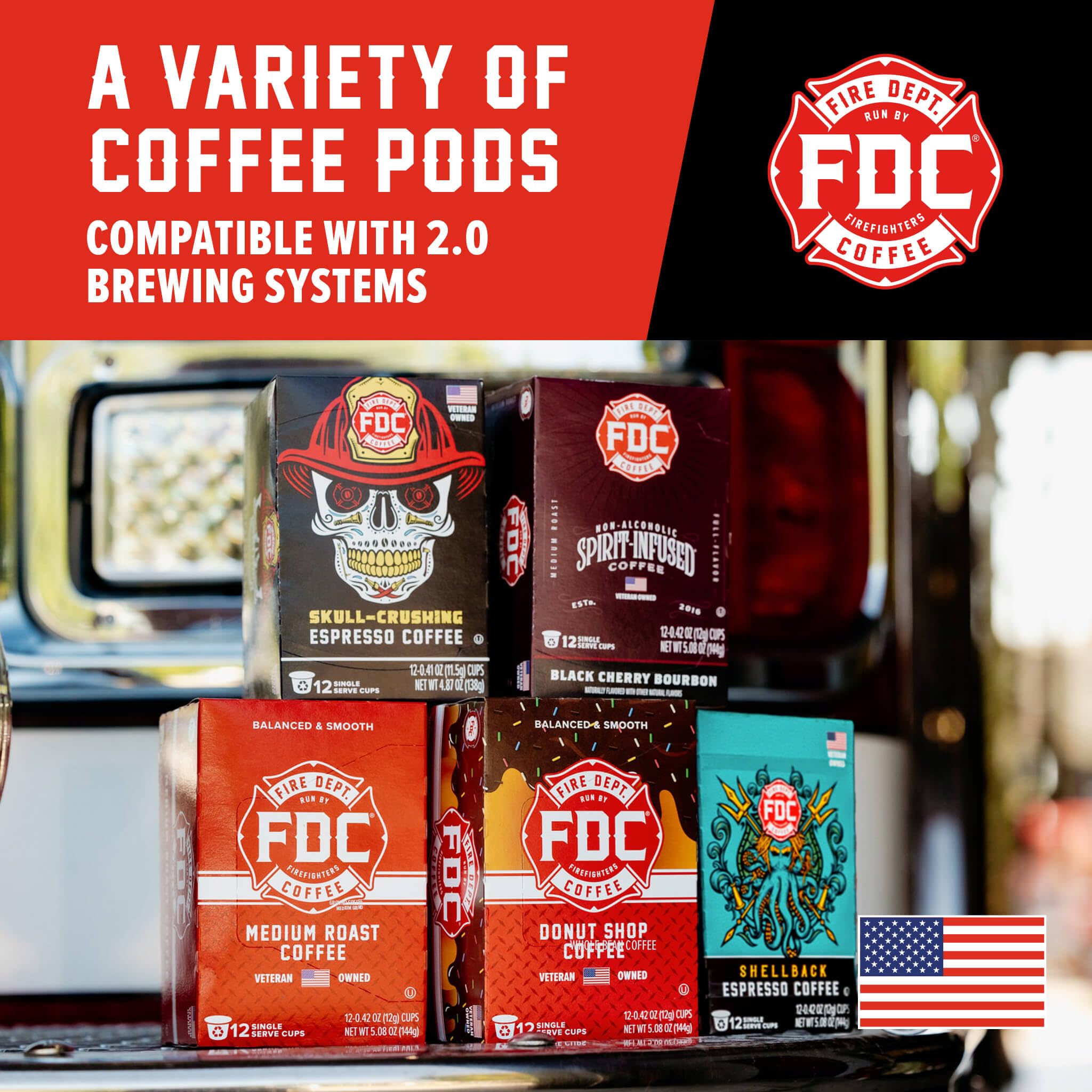 Packaging shot emphasizing donation to firefighters and first responders