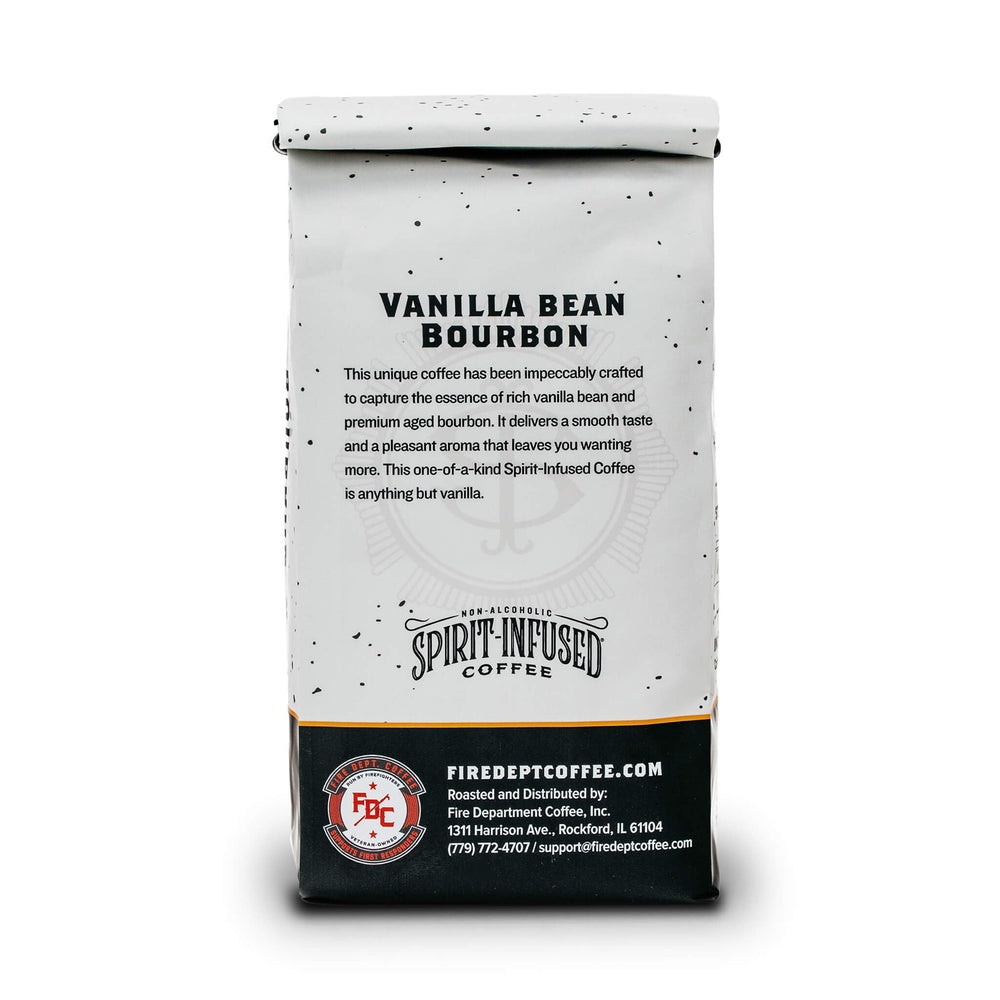 Front view of Fire Department Coffee packaging on a kitchen shelf.