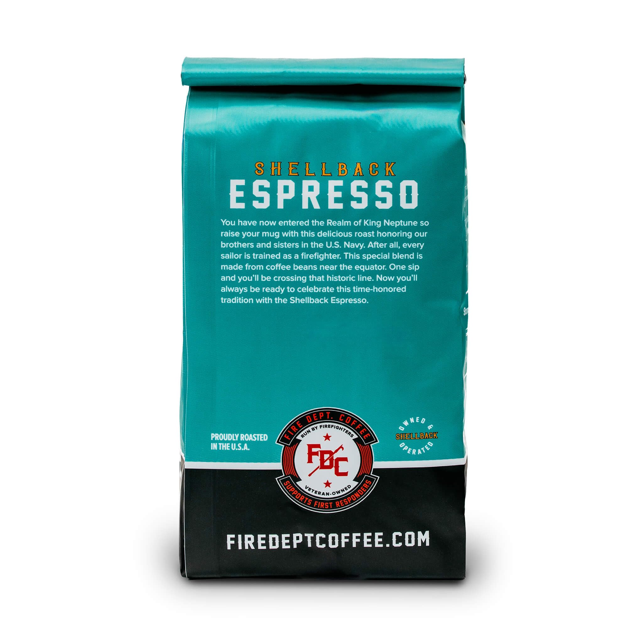 Shellback Espresso label highlights NaVOBA-certified, USA-roasted integrity