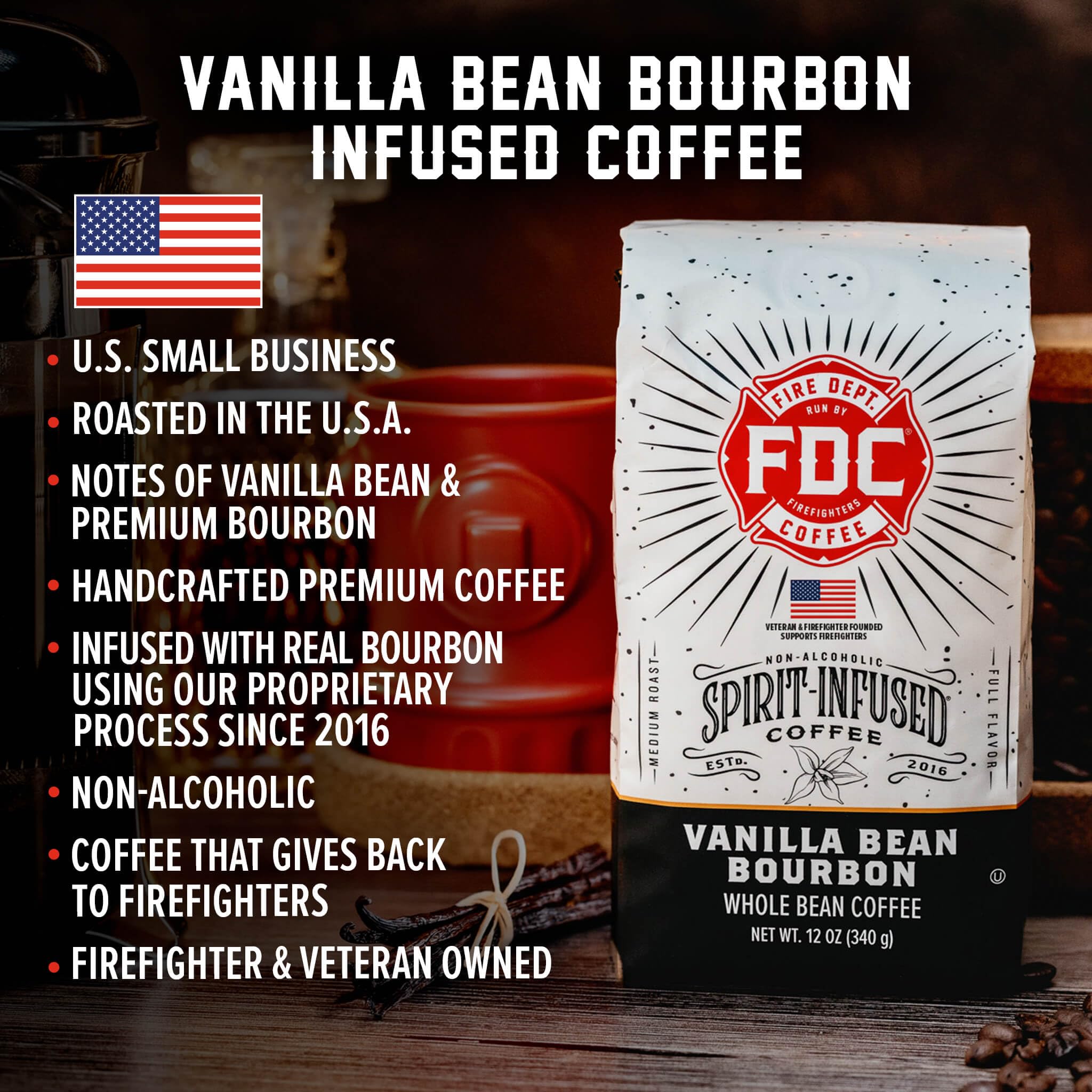 Closeup aroma of Fire Department Coffee vanilla bourbon infusion.