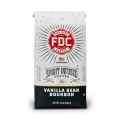 Fire Department Coffee vanilla bourbon ground bag ready for brewing, bold flavor.