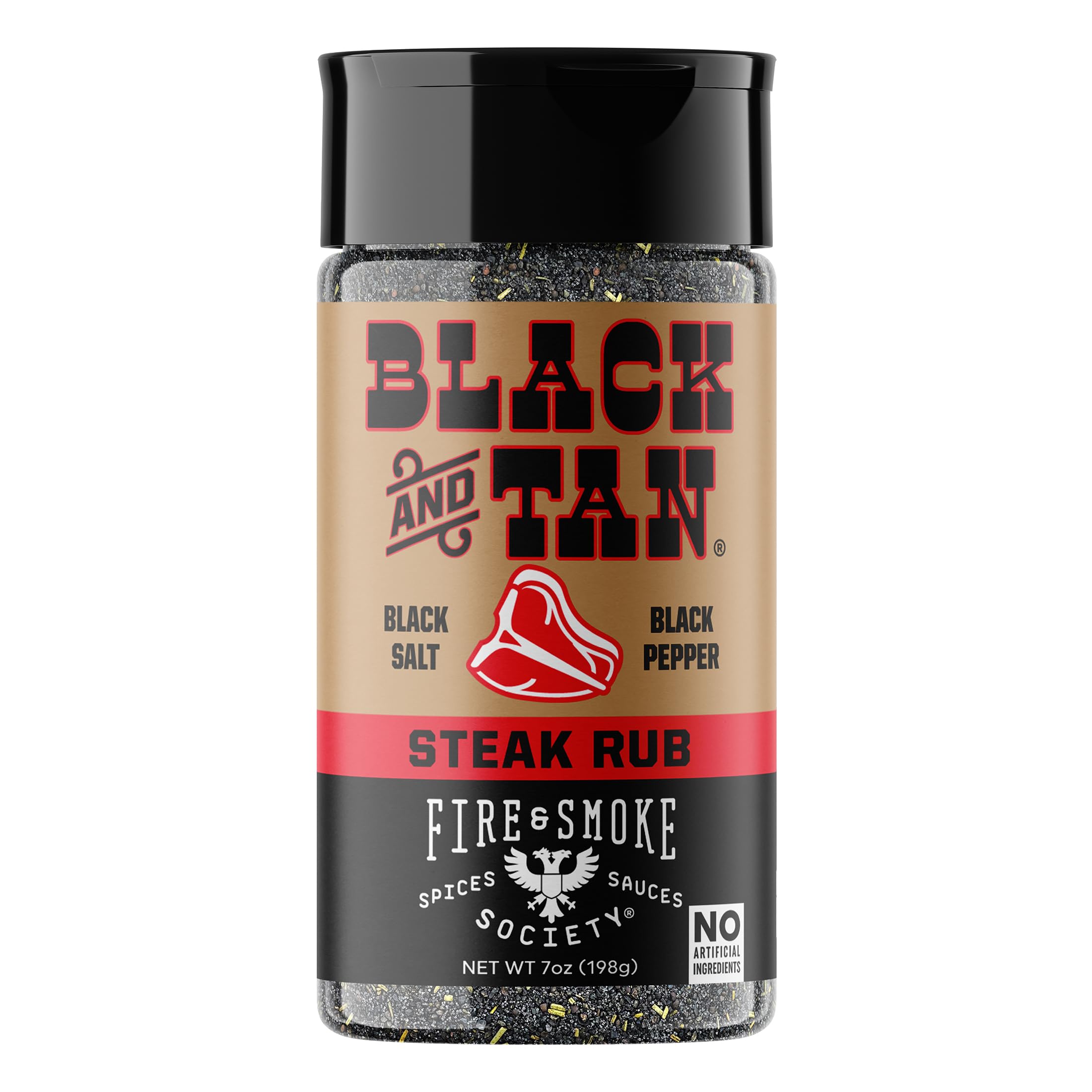 Fire & Smoke Society black-tan steak seasoning bottle enhances crust and aroma