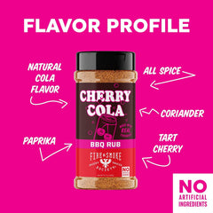 Fire and Smoke Society Cherry Cola Dry Rub packaging highlights the XL bottle and value.