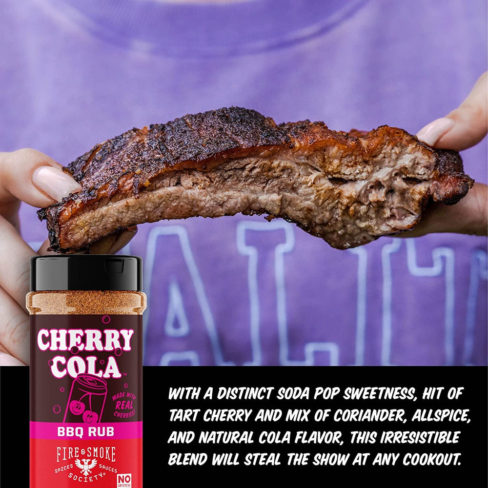 Pouring Cherry Cola Dry Rub from Fire and Smoke Society to season meat before smoking.