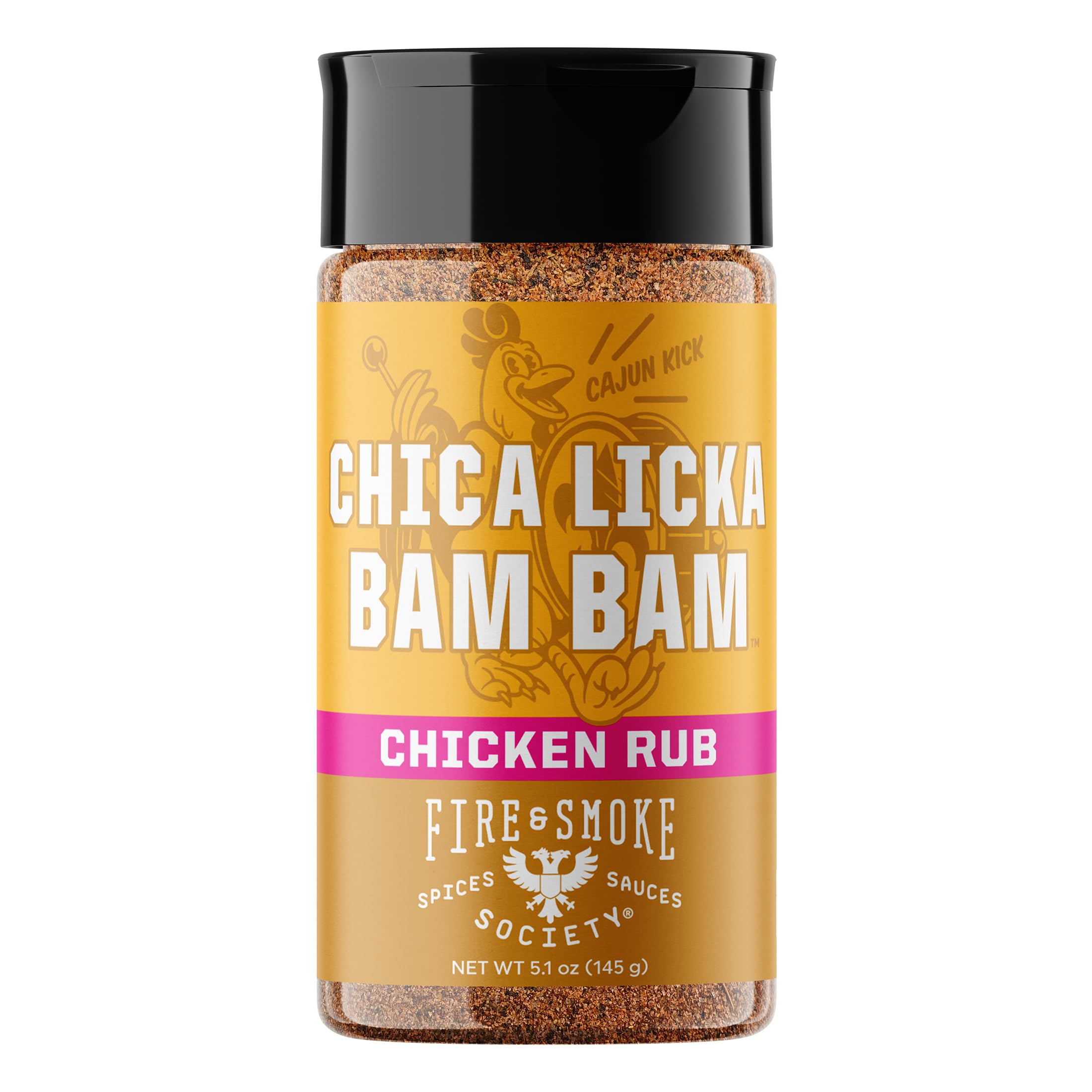 Fire & Smoke Society Chica Licka Bam Bam seasoning bottle ready to flavor poultry