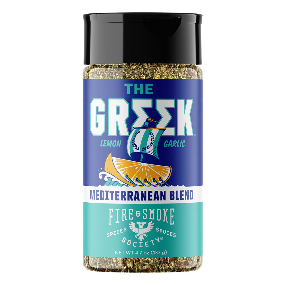 Fire & Smoke Society Greek seasoning jar front label enhances everyday cooking.