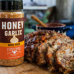 Close-up of honey garlic spice blend with paprika and thyme for bold BBQ.