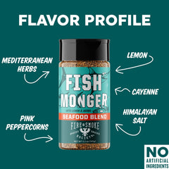 Fire and Smoke Society seasoning packaging showcases Himalayan salt and Mediterranean herbs.