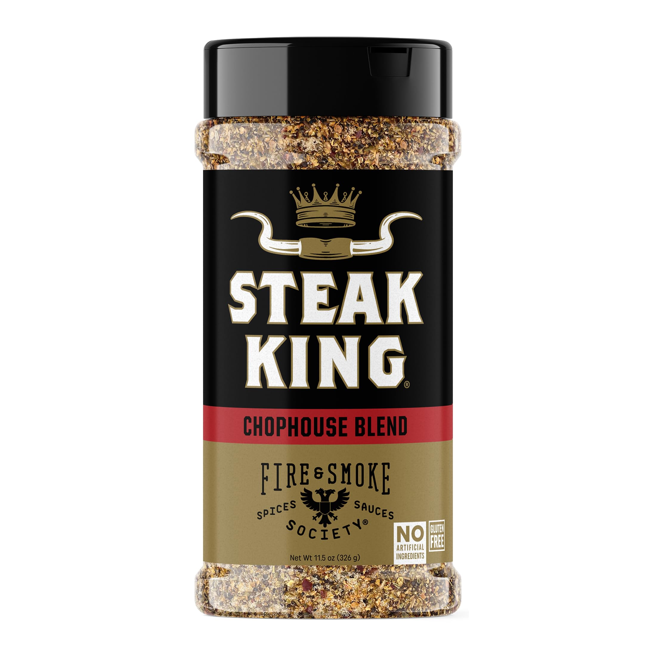 Fire & Smoke Society Steak King bottle on counter highlighting premium beef seasoning for grilling