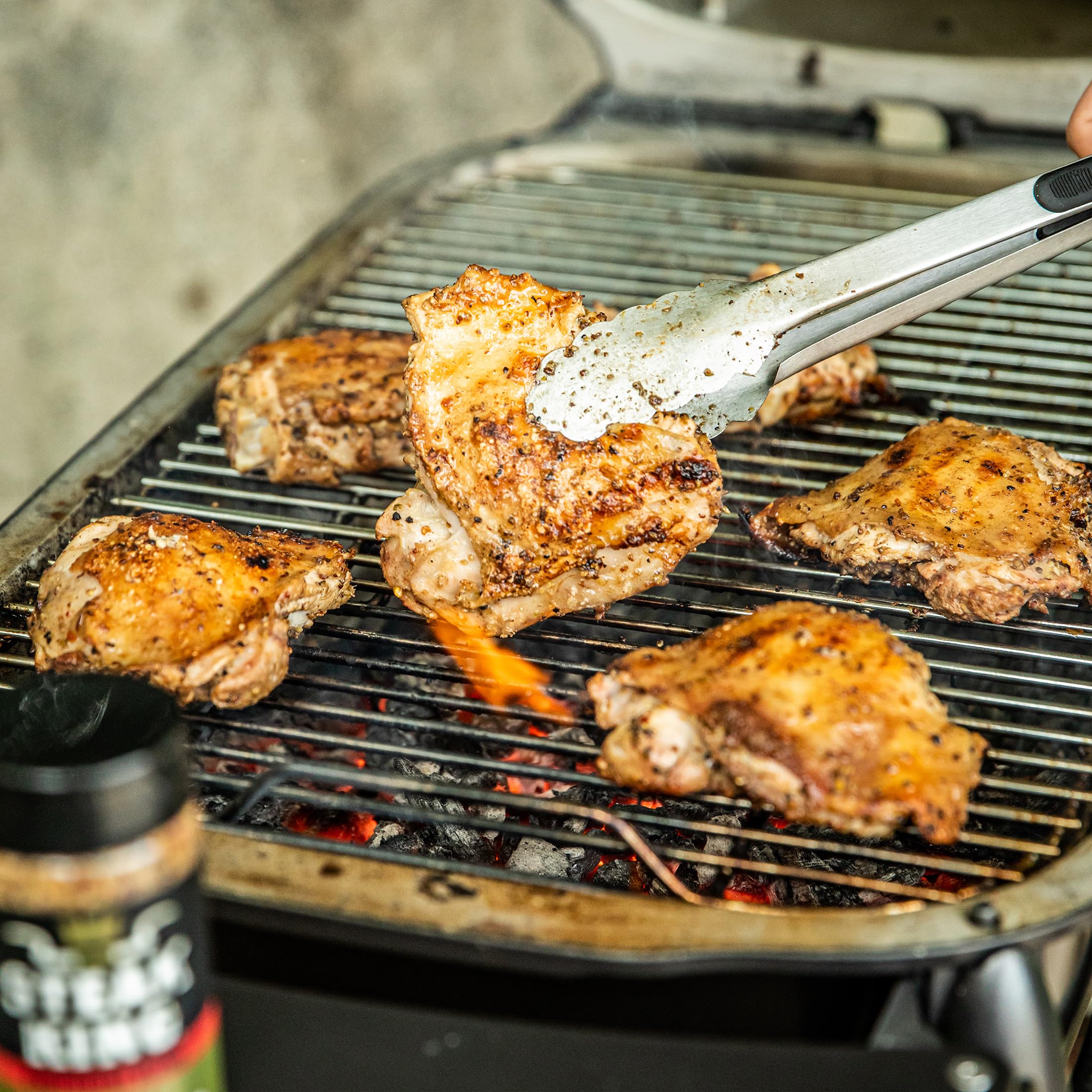 Burger patties seasoned with Steak King by Fire & Smoke Society for juicy flavor