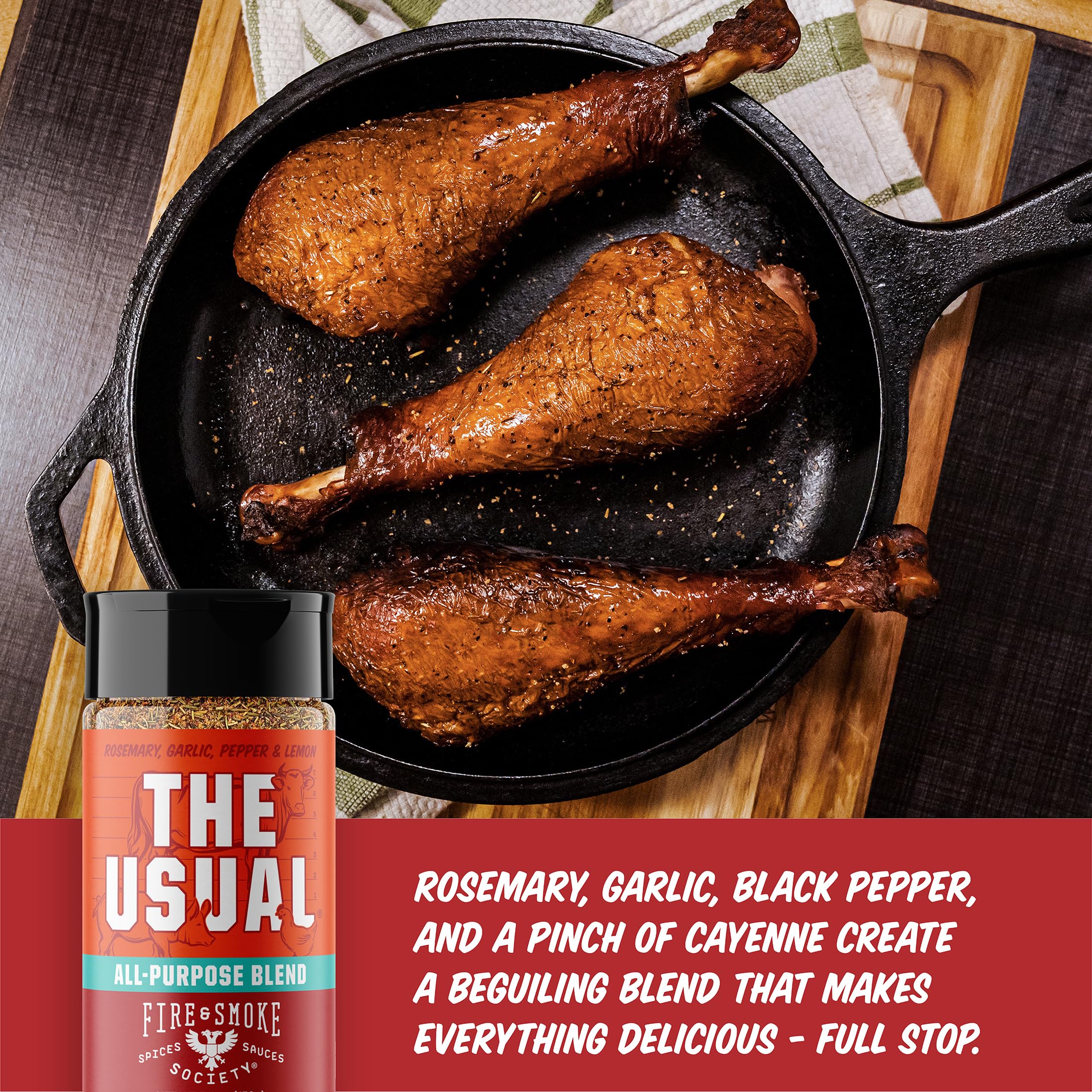 Fire & Smoke Society The Usual chicken seasoning bottle enhances poultry aroma