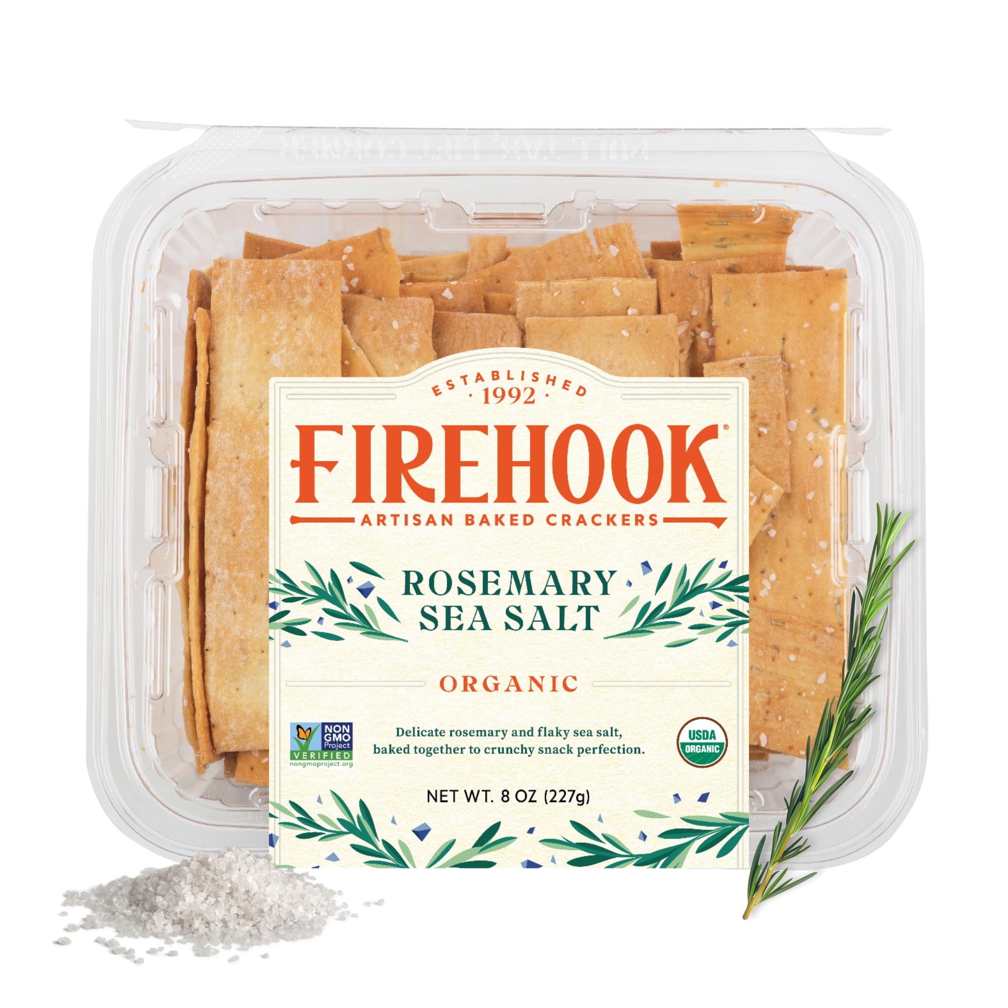 Firehook baked crackers rosemary-sea-salt offer crisp herb flavor for charcuterie.