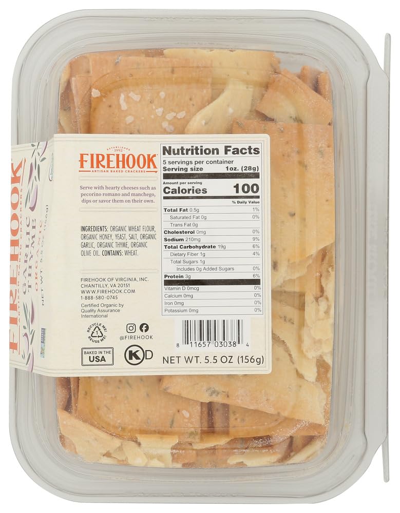 Firehook Cracker Garlic Thyme crackers on a cheese board for a flavorful pairing.