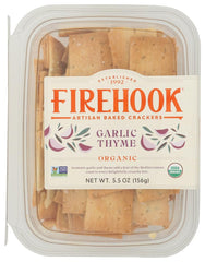 Firehook Cracker Garlic Thyme packaging close-up, highlighting premium ingredients.