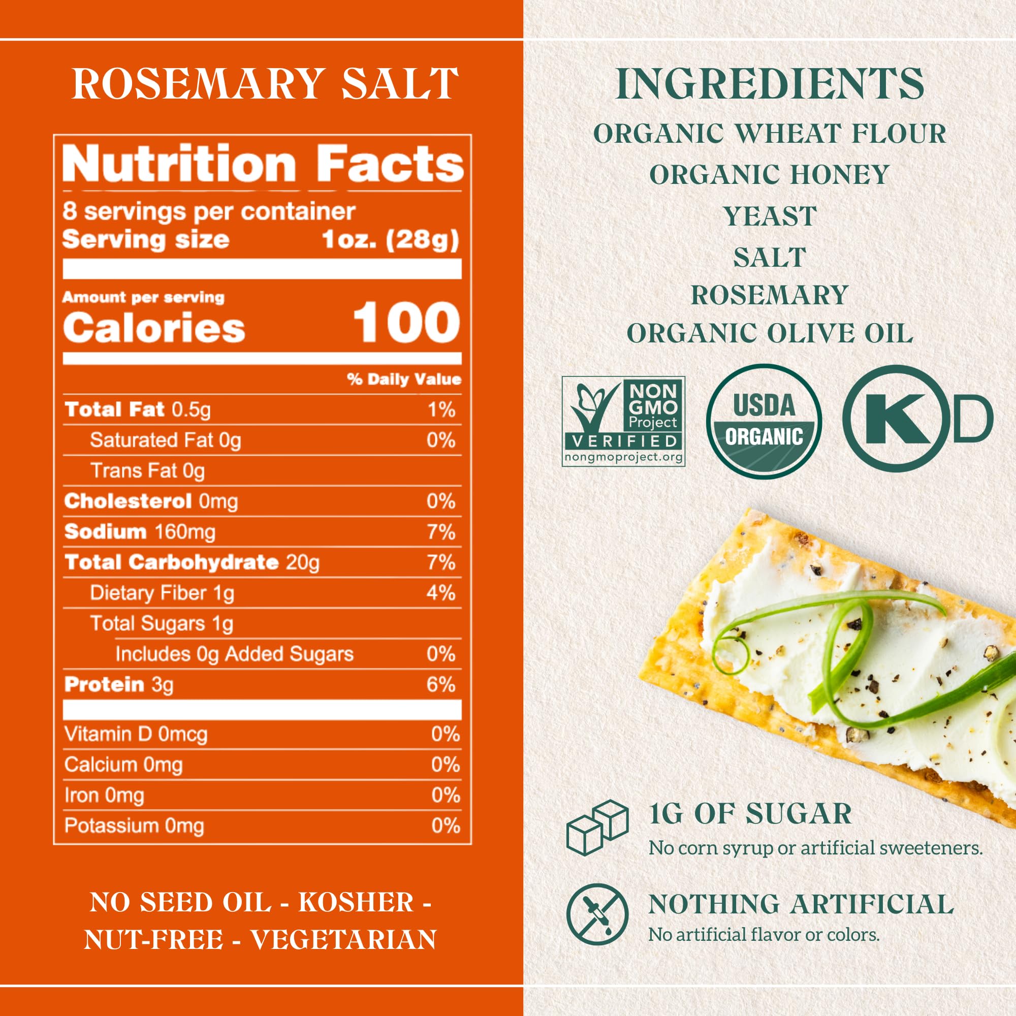 Firehook crackers rosemary-herb-infused crispness complements cheese and dips.