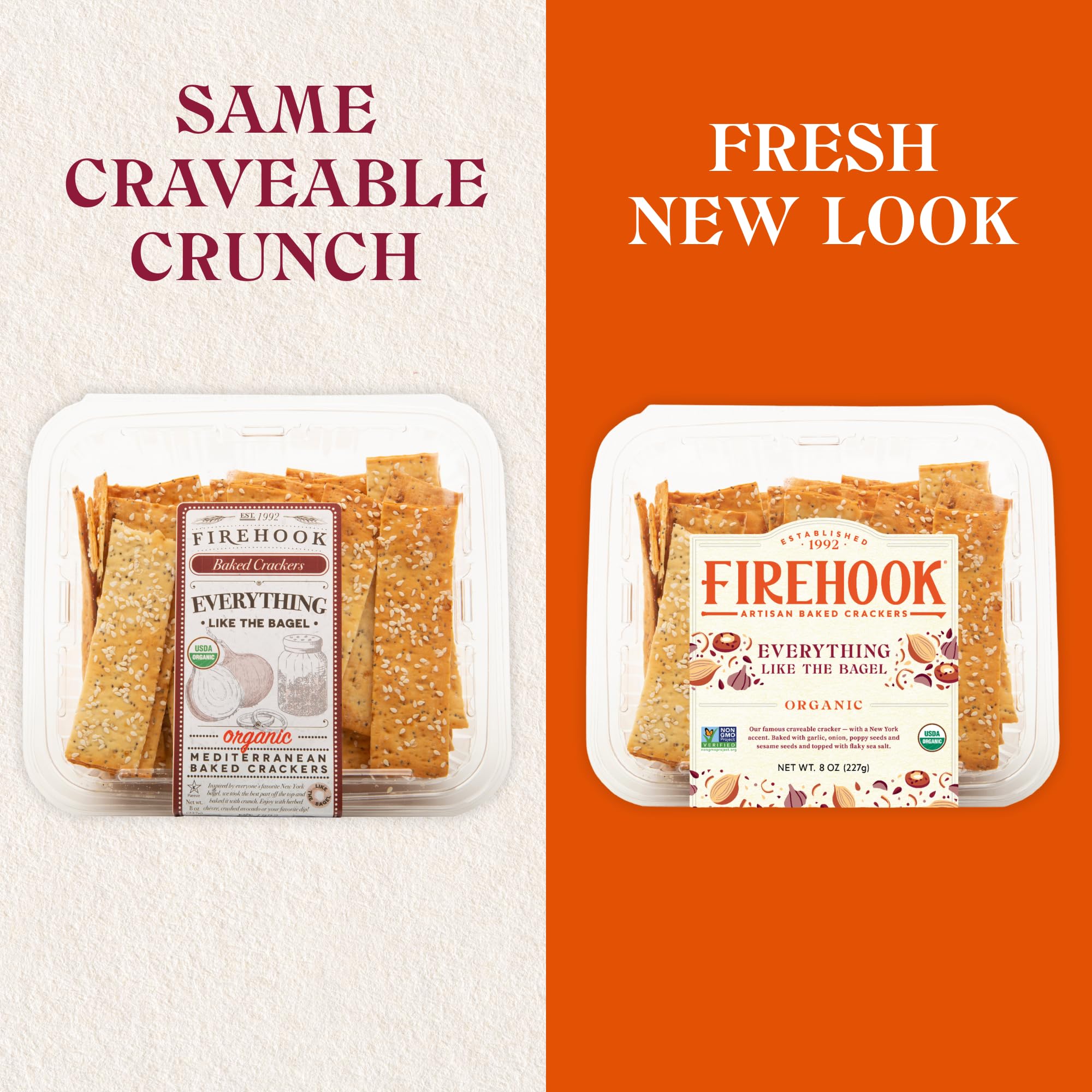 Firehook Everything Crackers 8 oz box ready for snacking or entertaining.