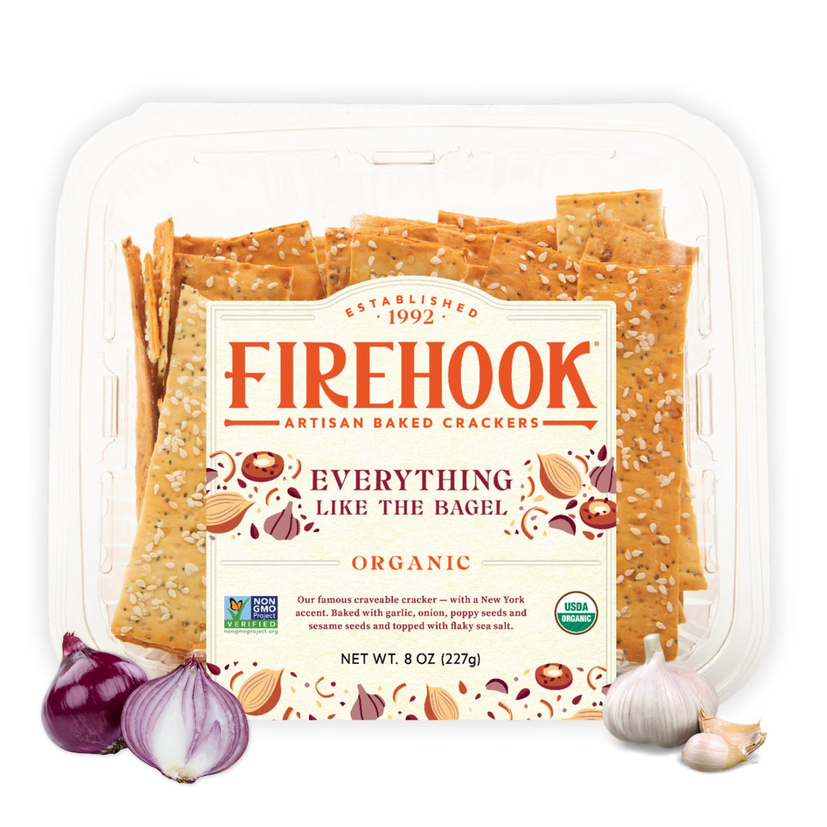 Firehook Everything Crackers close-up, showcasing crunchy texture perfect for dips.
