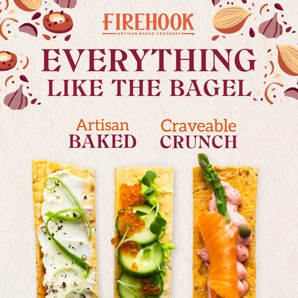 Firehook Everything Crackers with dips and toppings for a quick bite.