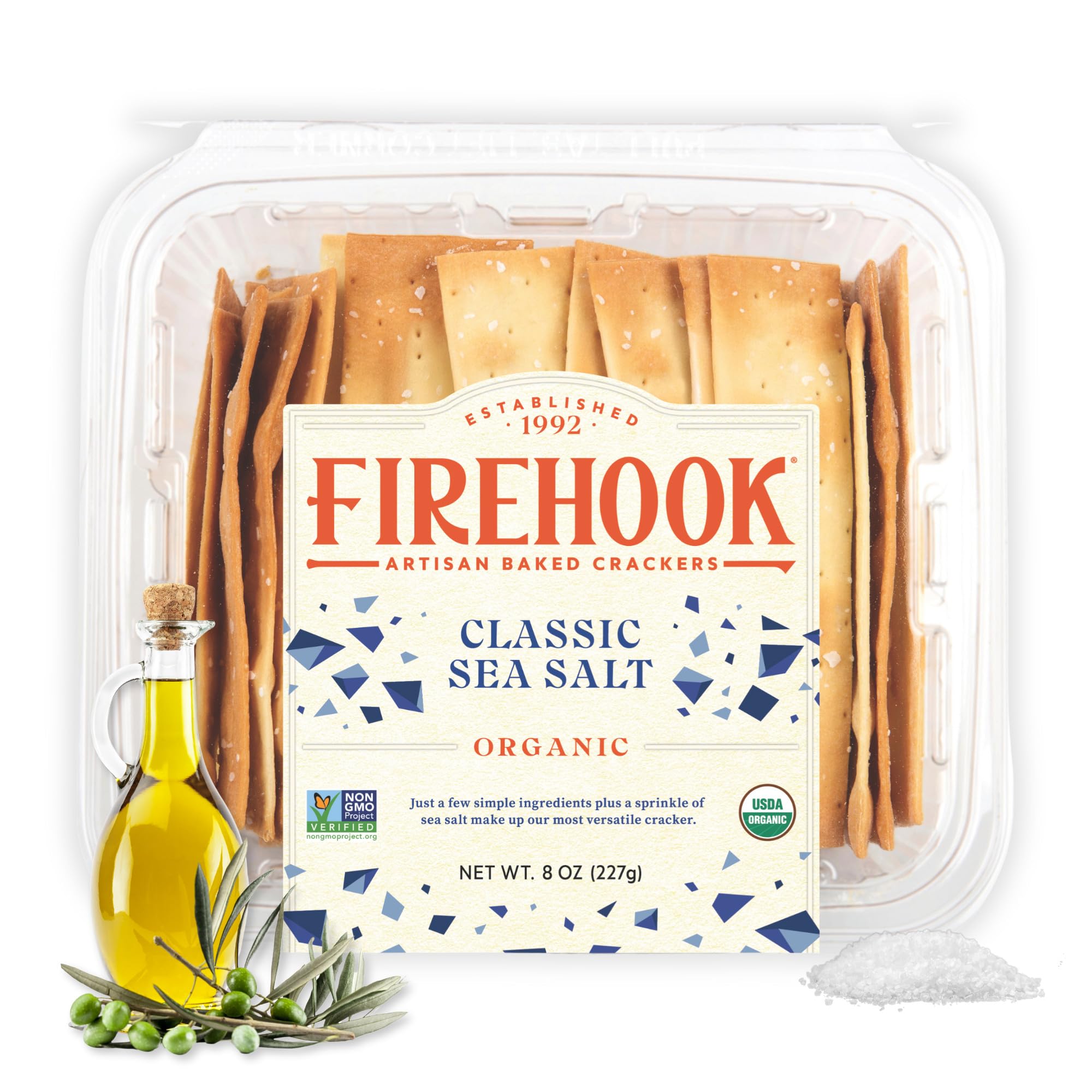 Firehook Sea Salt Crackers pack shot showing crisp texture for easy snacking