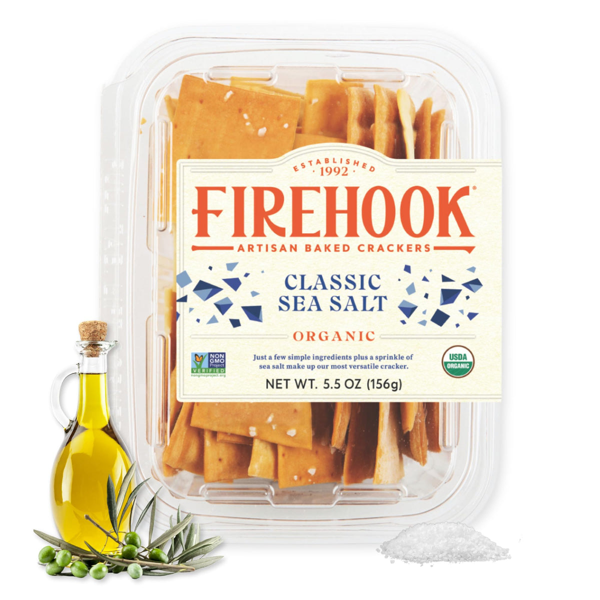 Firehook Sea Salt Crackers packaging close-up, ideal for premium entertaining.