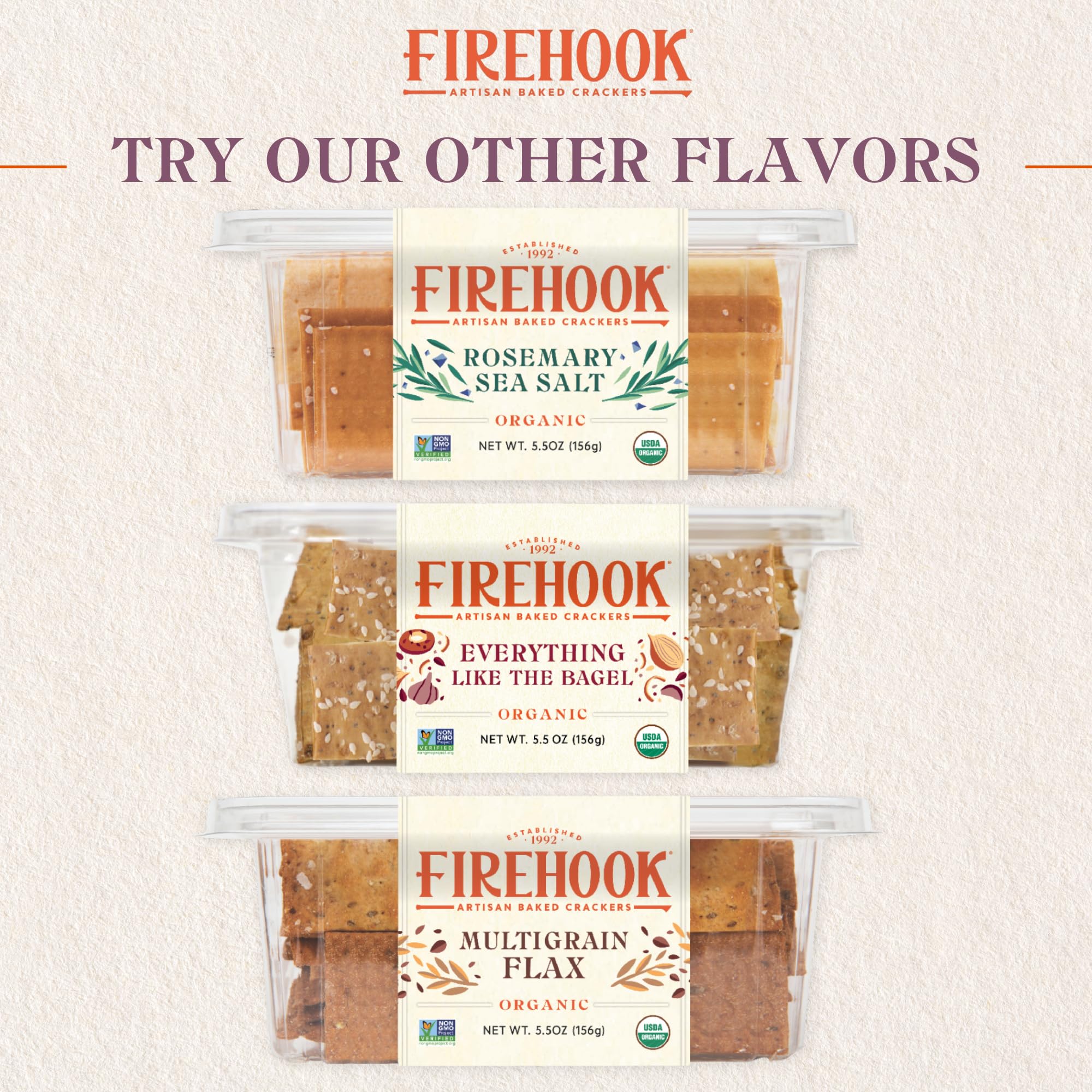 Firehook Small-batch baked crackers with rustic texture for artisanal flair.