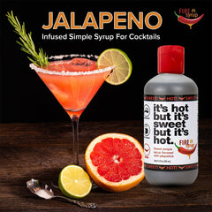 Fire Syrup label close-up highlighting jalapeño infusion for drinks.