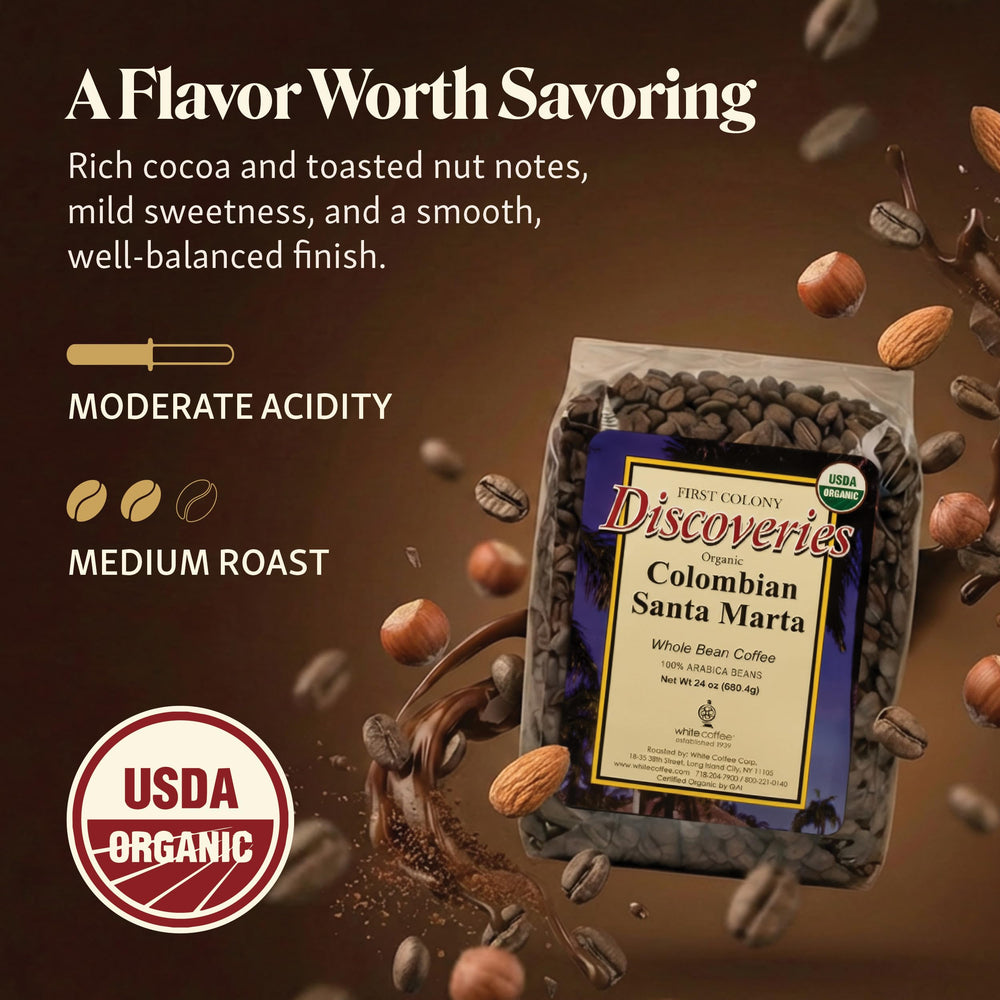 First Colony roasted beans close-up highlighting cocoa and toasted nut notes