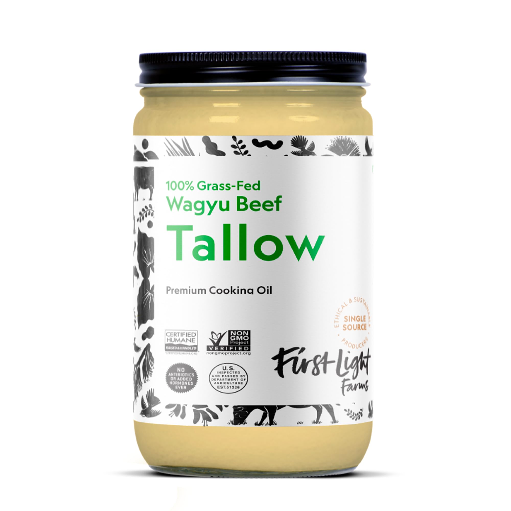 First Light Wagyu Tallow glass jar for sautéing and cooking