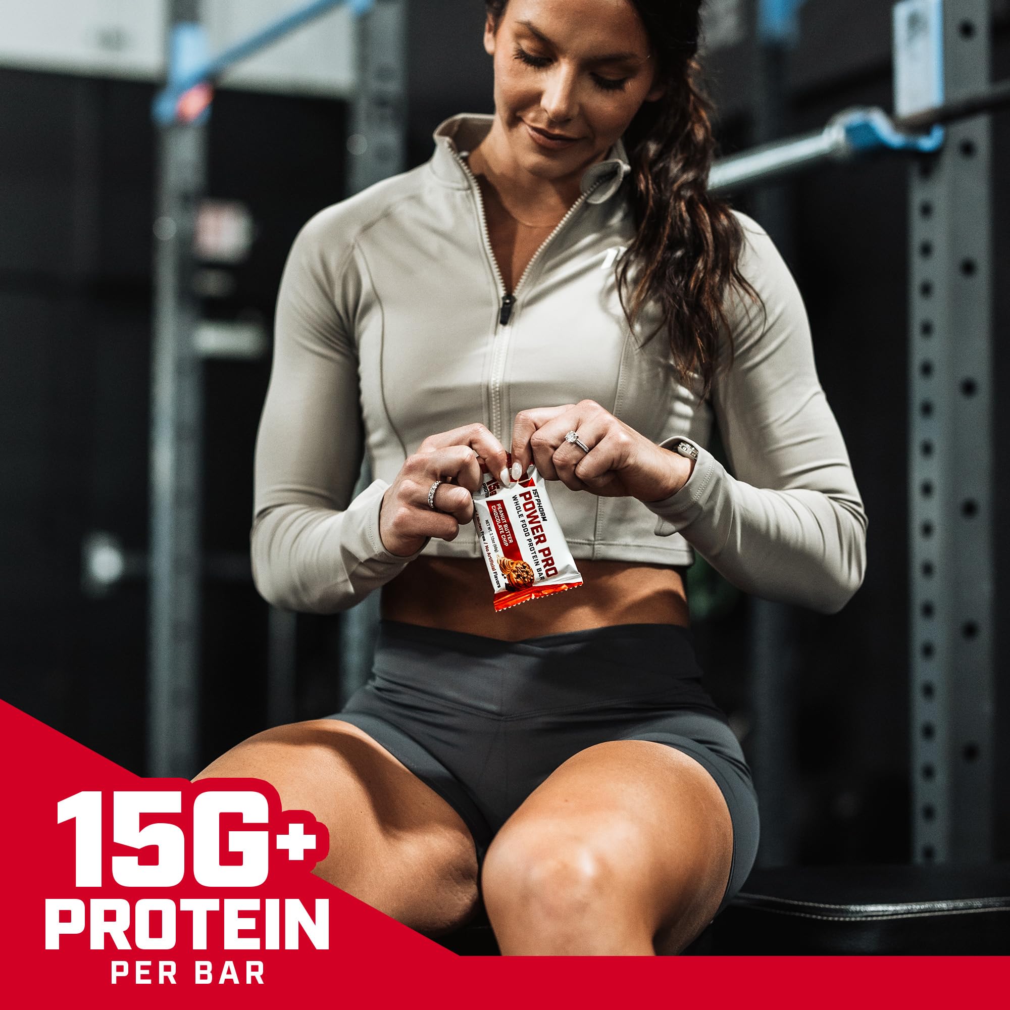 First Phorm Power Pro Bar package display, whole foods protein on the go.