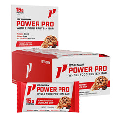 First Phorm Power Pro Bar peanut butter chips front view, 15g protein.