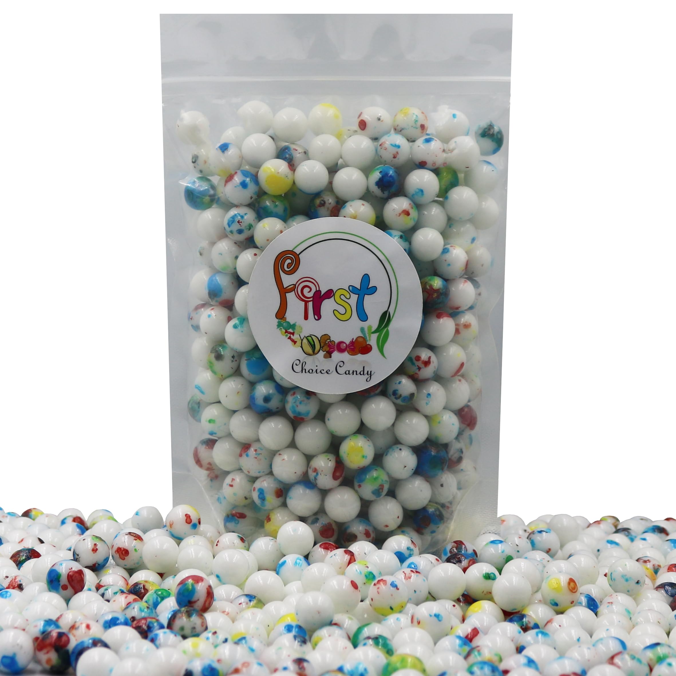 Close-up of FirstChoiceCandy jawbreakers showing bright colors and fruity flavor.