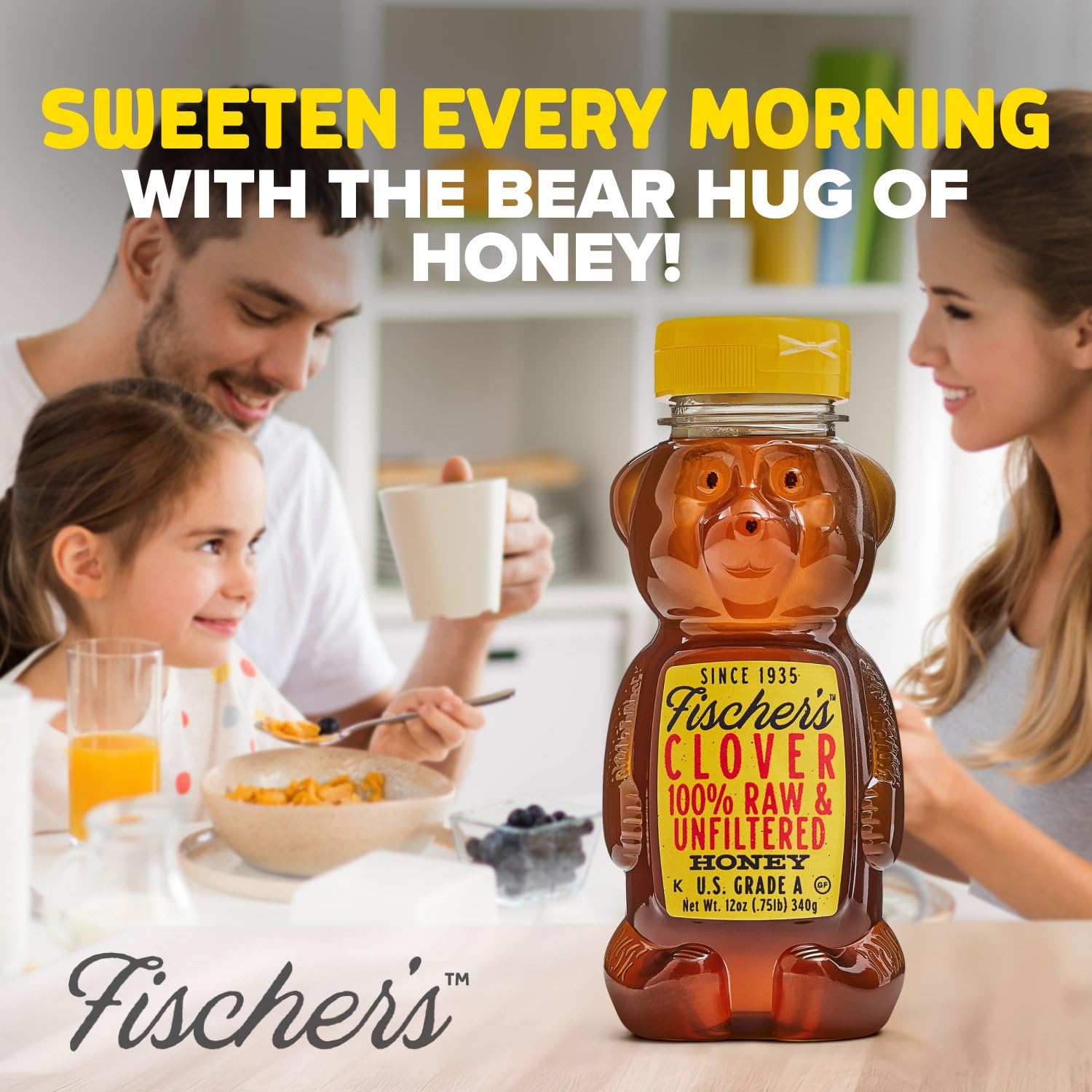 Fischer's Clover Honey beekeeping sourced label communicates responsible sourcing.