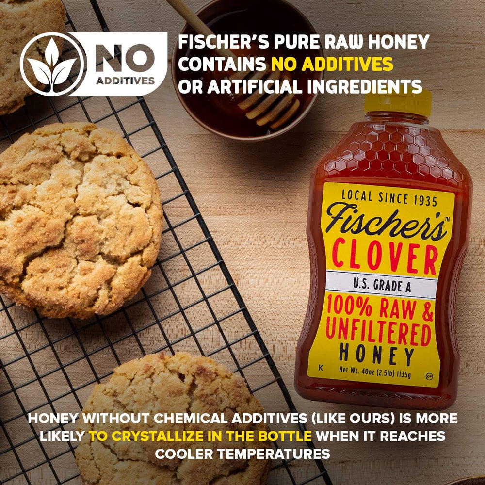 Crystallized Fischer's Clover Honey detail, highlighting natural purity.