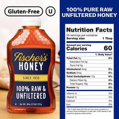 Fischer's raw unfiltered honey jar with purity-focused label