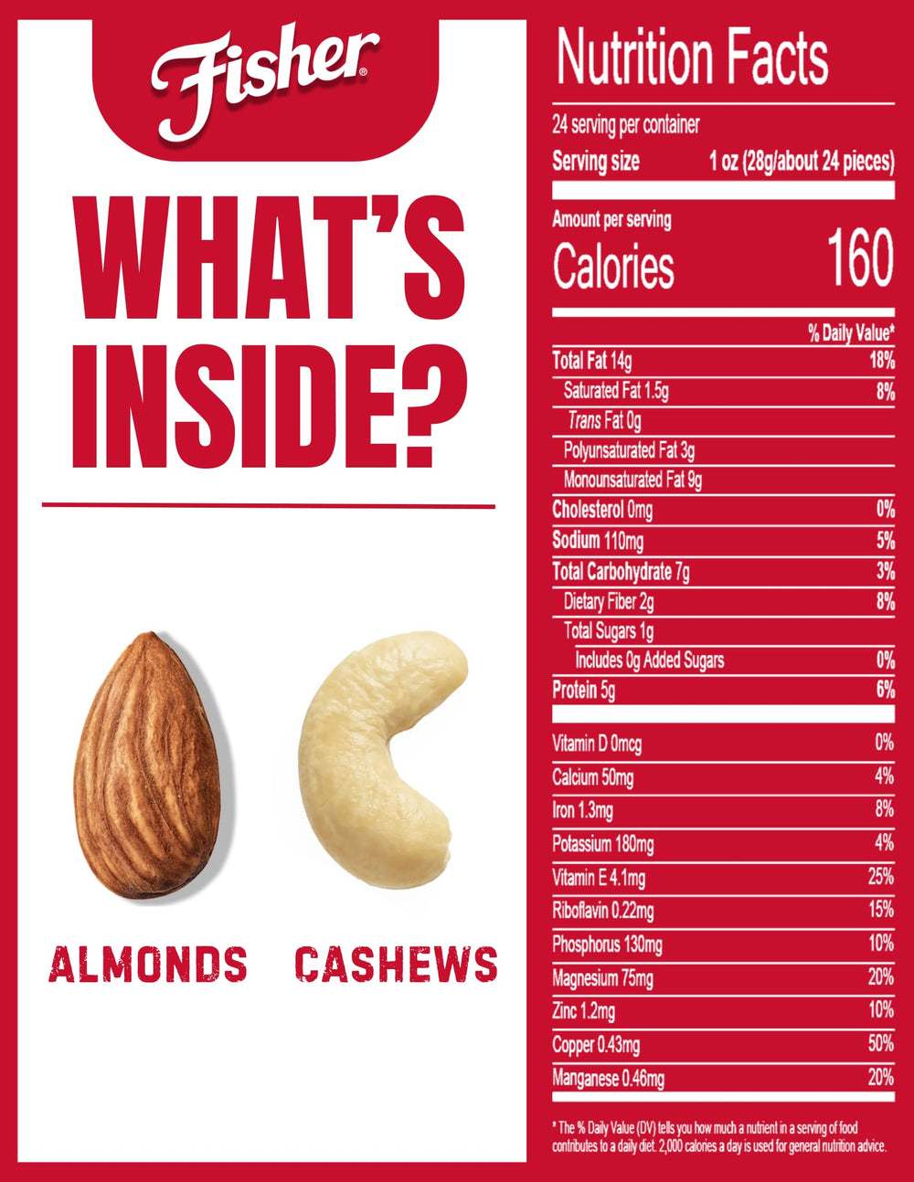 Fisher Almond & Cashew Crunch close-up highlighting roasted texture and crunch.