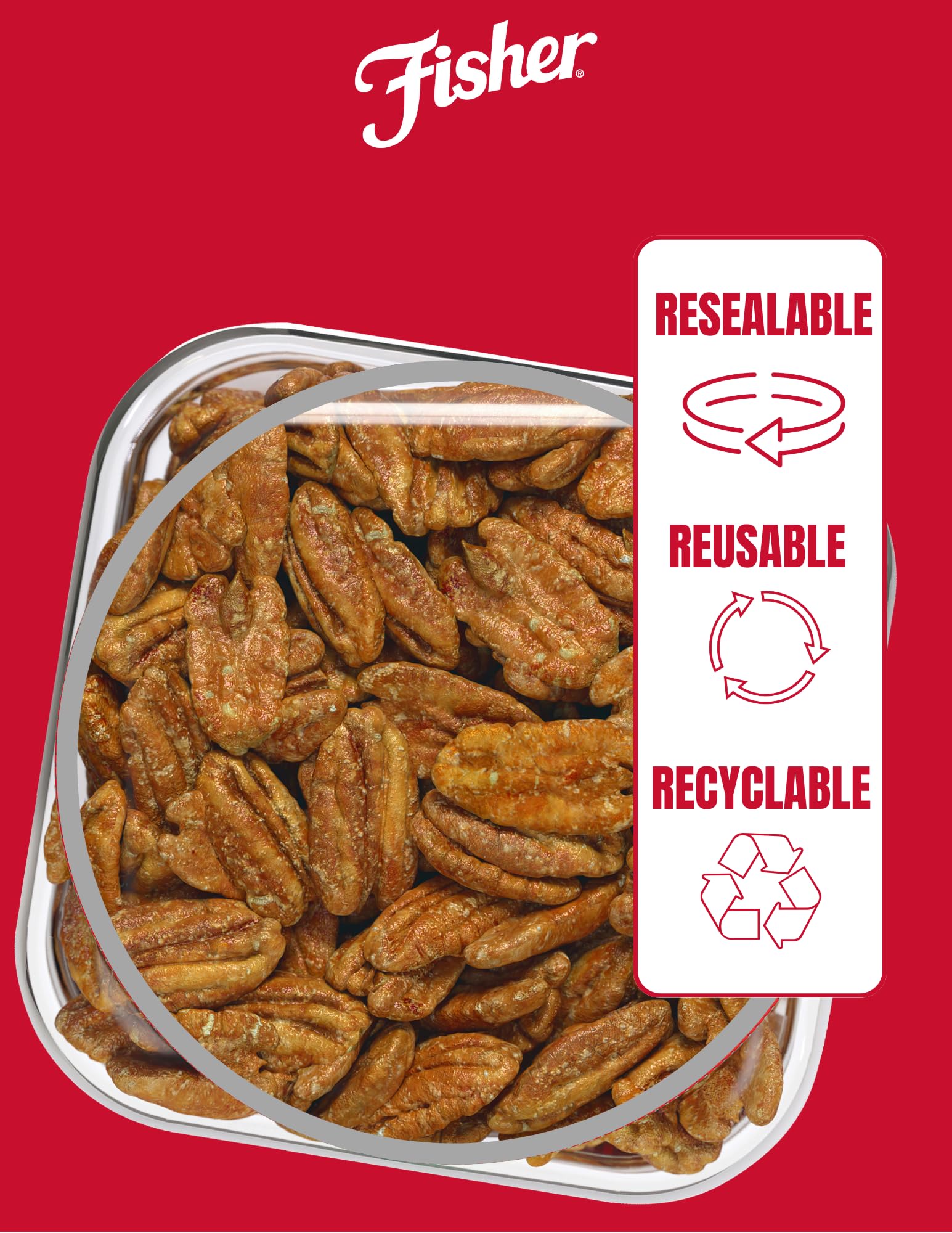 Fisher Candied Pecans atop a fresh salad for a sweet crunch.