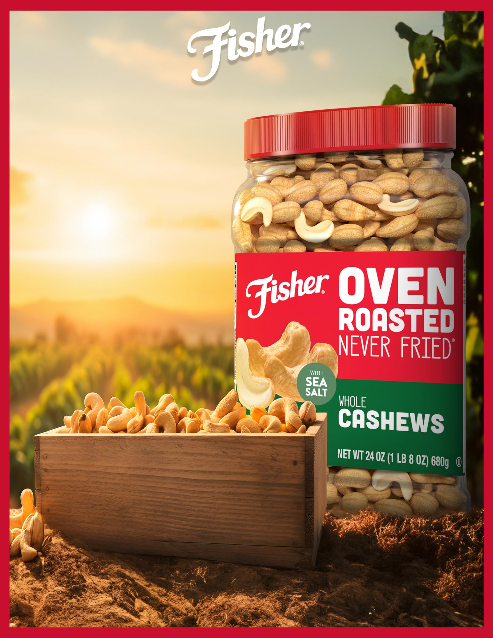 Fisher Cashews provide plant-based protein in a convenient bite.