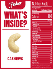 Fisher Cashews sea salt dust glistening for savory crunch.