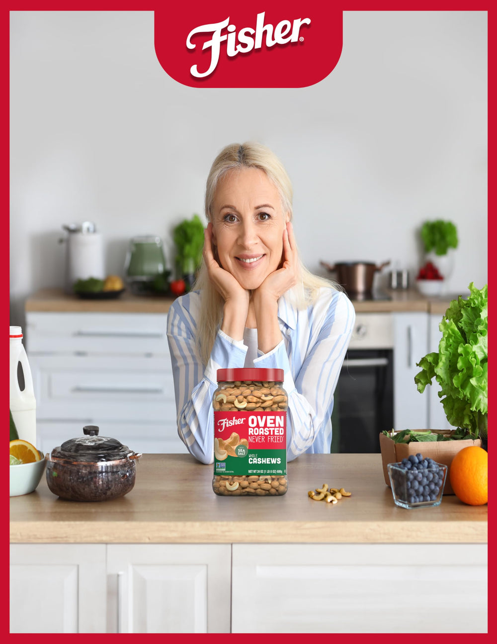 Fisher Cashews are gluten-free and vegan for diverse diets.