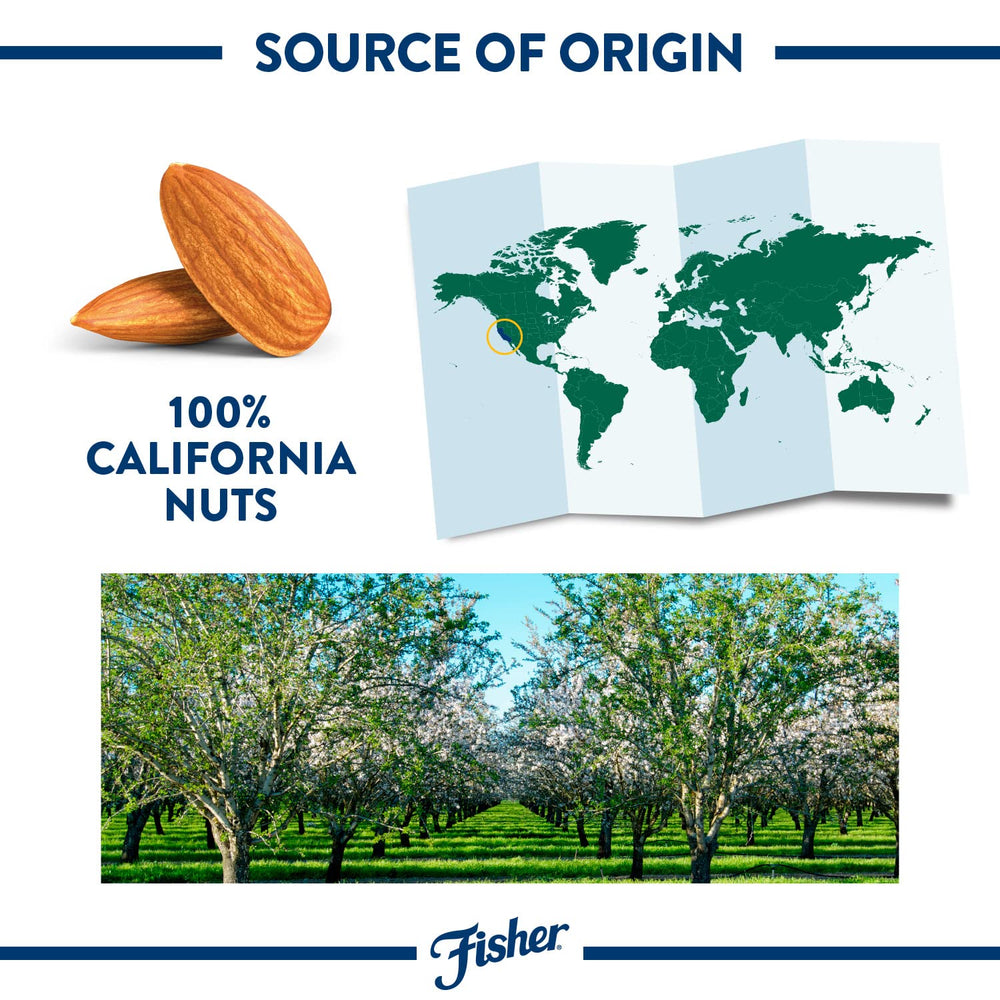 Handful of Fisher Chef's Naturals almonds ready for a quick snack
