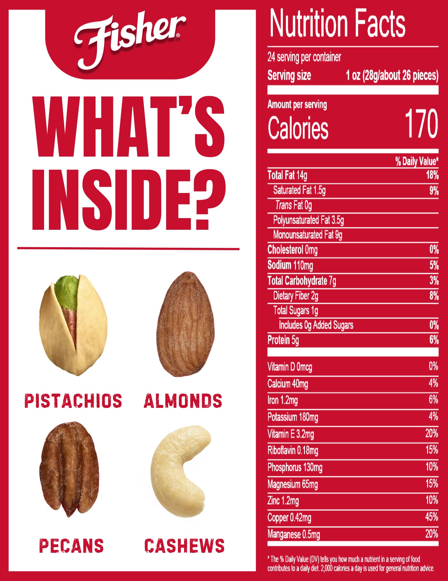 Close-up of Fisher Chef's Naturals deluxe mixed nuts highlighting roasted texture.