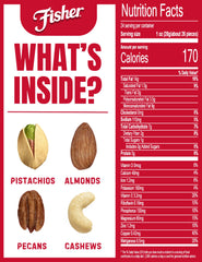 Close-up of Fisher Chef's Naturals deluxe mixed nuts highlighting roasted texture.