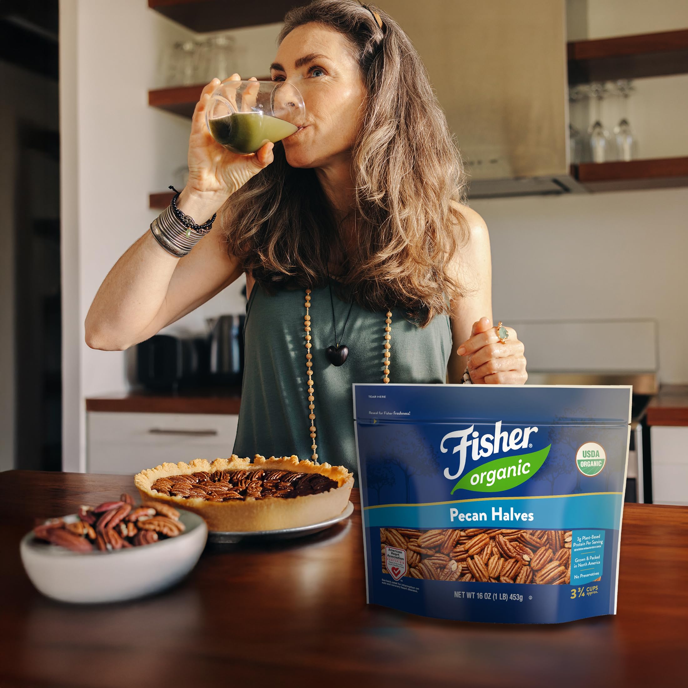Fisher Chef's Naturals pecans halves north-american-grown—non-GMO, no preservatives.