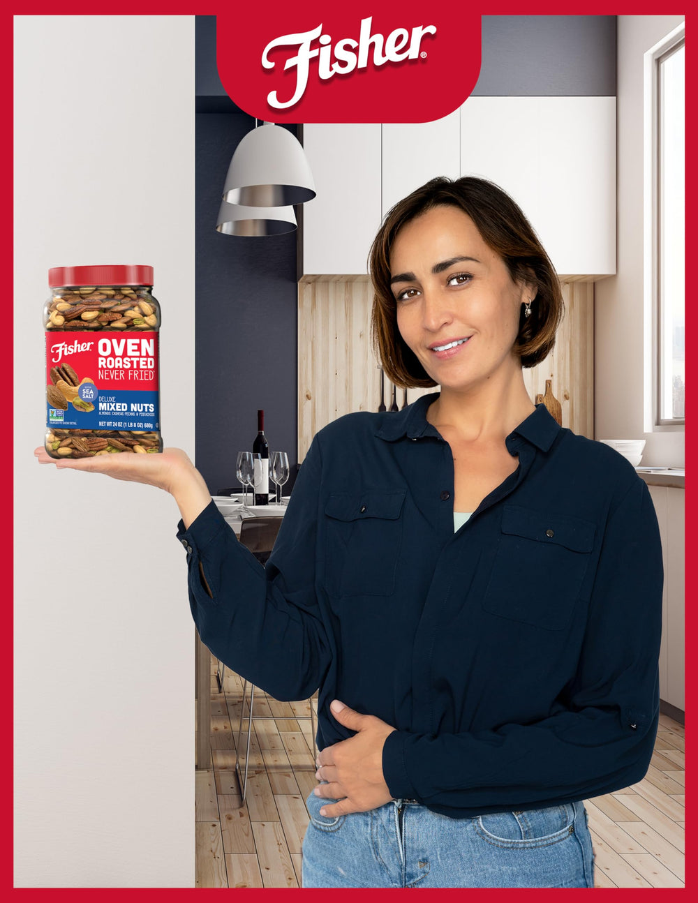 Nuts arranged on a serving tray for party snacking with Fisher Chef's Naturals.